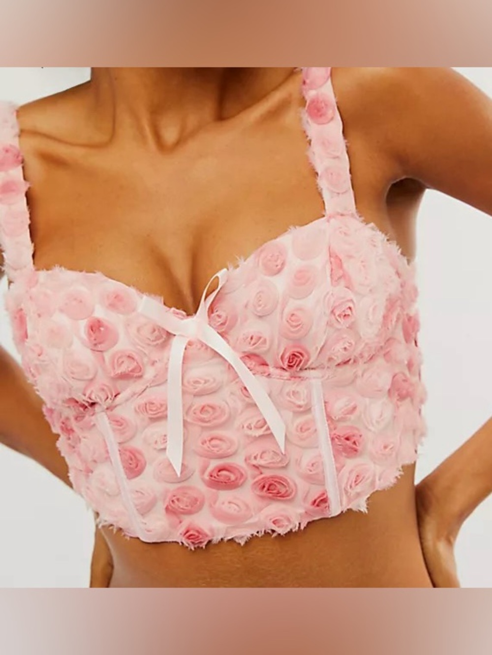 For Love & Lemons Skye Pink 3D Rosette Appliqué Longline Bra Top Size Medium